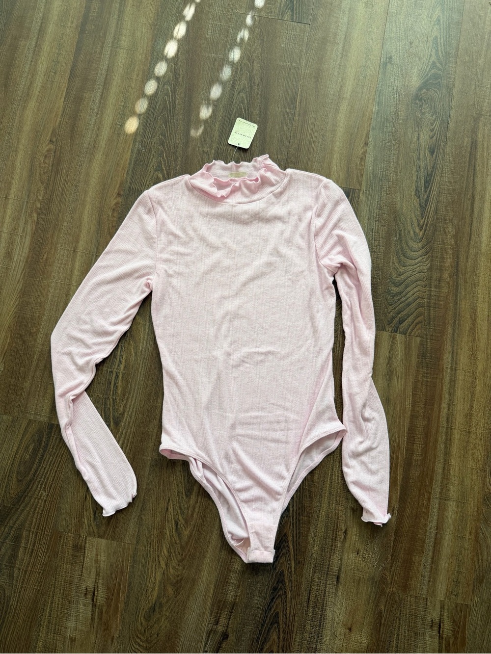 Free People Ballerina Pink Long-Sleeve Ruffle Neck Bodysuit NWT Size S